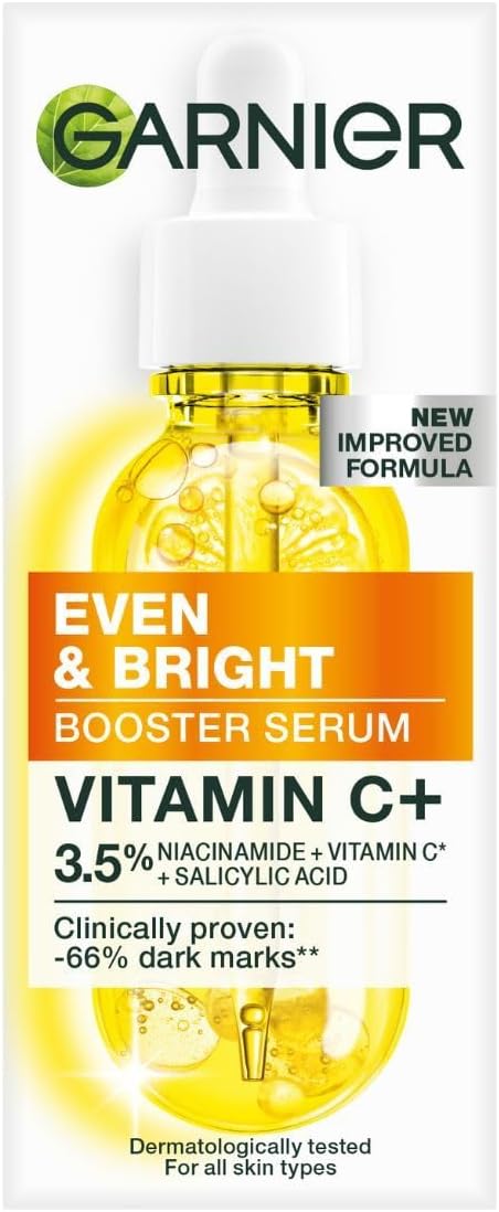 Garnier Even & Bright Vitamin C Skincare Bundle, Serum Cleanser, Booster Serum, and SPF 50+ Super UV Sunscreen, 3 Piece Set