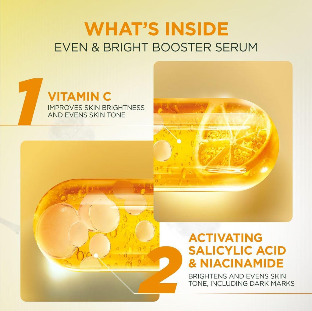 Garnier Even & Bright Vitamin C Skincare Bundle, Serum Cleanser, Booster Serum, and SPF 50+ Super UV Sunscreen, 3 Piece Set
