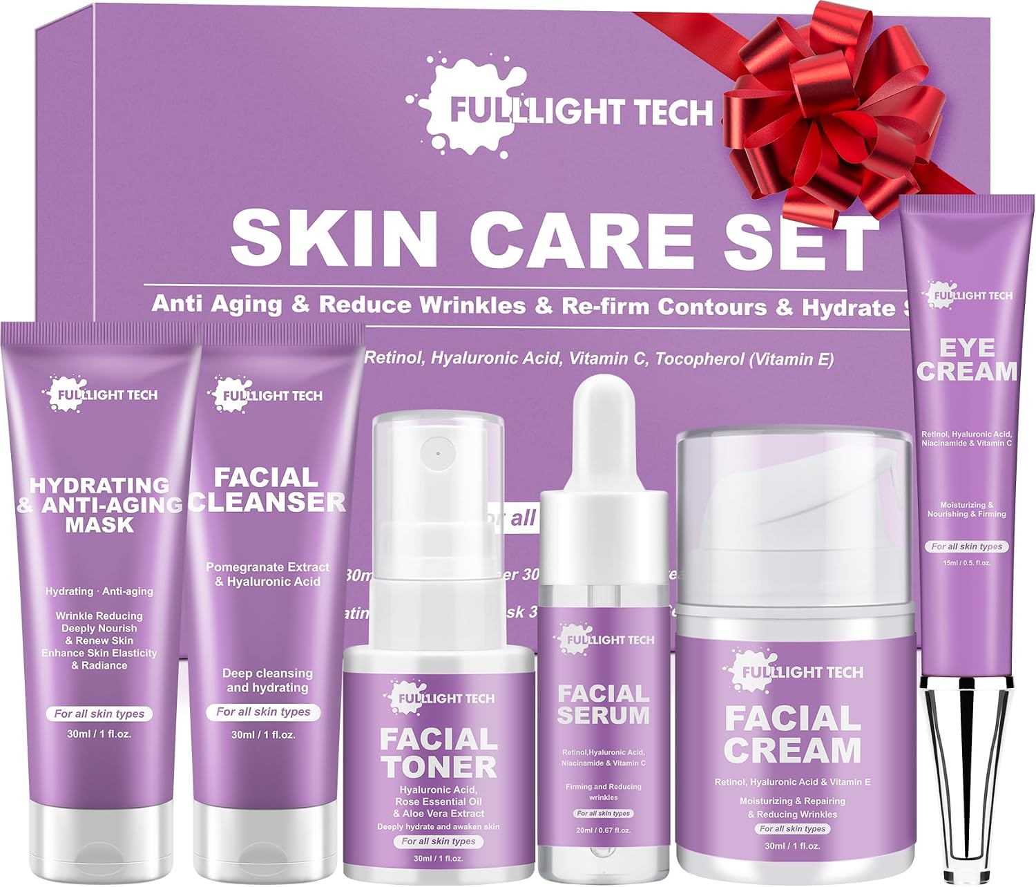 Skin Care Set,6 Pcs Anti-aging Skincare w/Korean Retinol,Hydrate, Moisturize Self Care Facial Skin Care Routine Kit Women Teen Girls Travel Skincare Gift Set,Valentines Birthday Gift for Women Her Mom