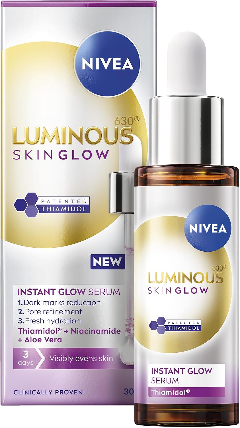 NIVEA LUMINOUS630 Instant Glow Face Serum, Dark Marks Reduction, Pore Refiner, Skin Hydration, 30ml