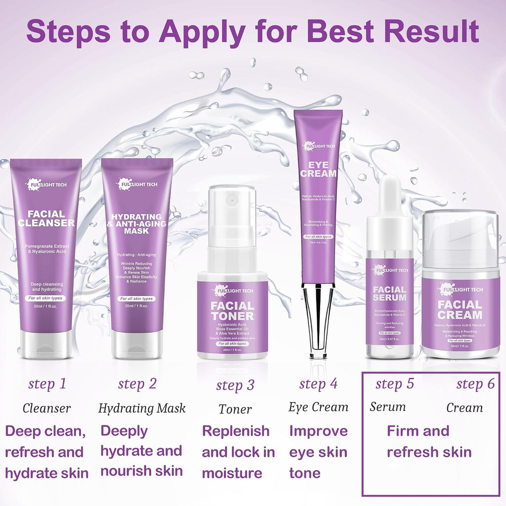 Skin Care Set,6 Pcs Anti-aging Skincare w/Korean Retinol,Hydrate, Moisturize Self Care Facial Skin Care Routine Kit Women Teen Girls Travel Skincare Gift Set,Valentines Birthday Gift for Women Her Mom